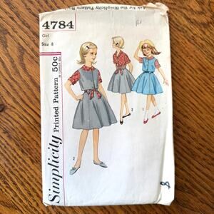 Vintage 1960s Simplicity 8619 Sewing Pattern Girls Md Skirt Top Weskit COMPLETE